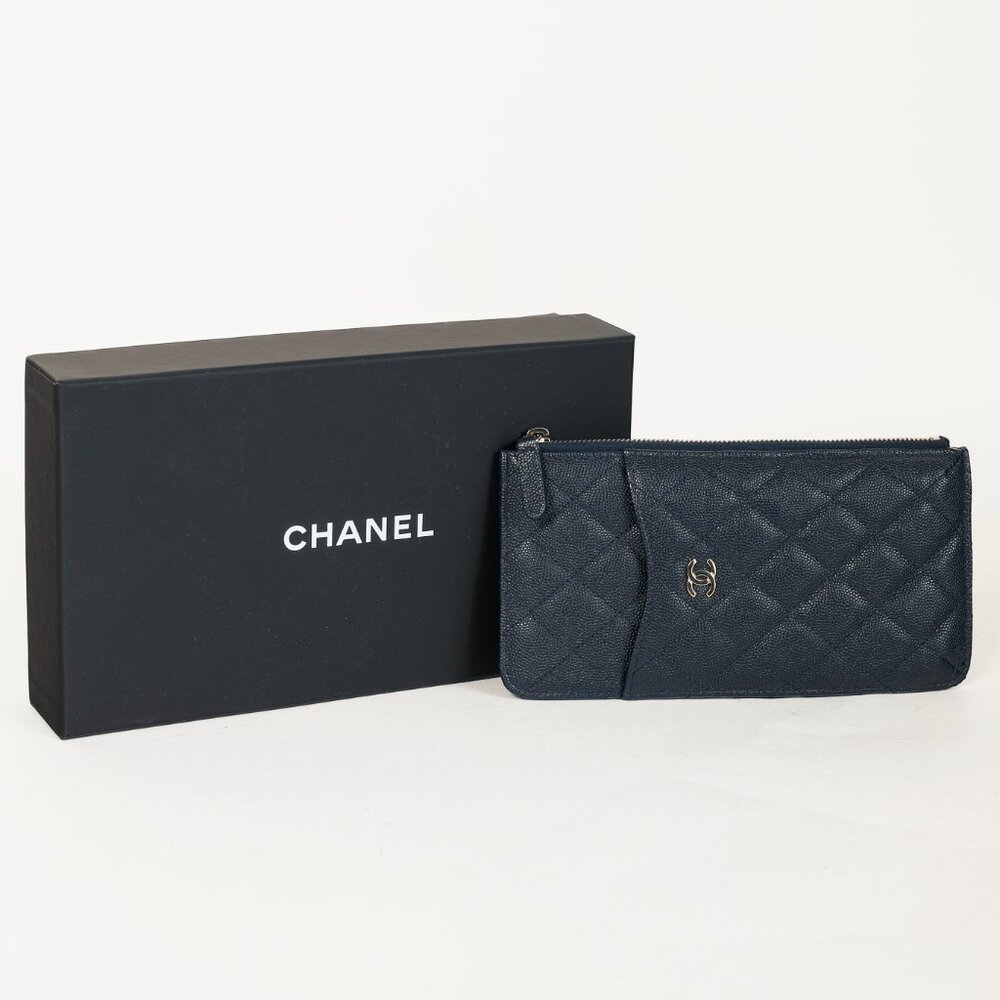 Chanel Navy Matelasse Caviar-Leather Classic Phone & Card Holder